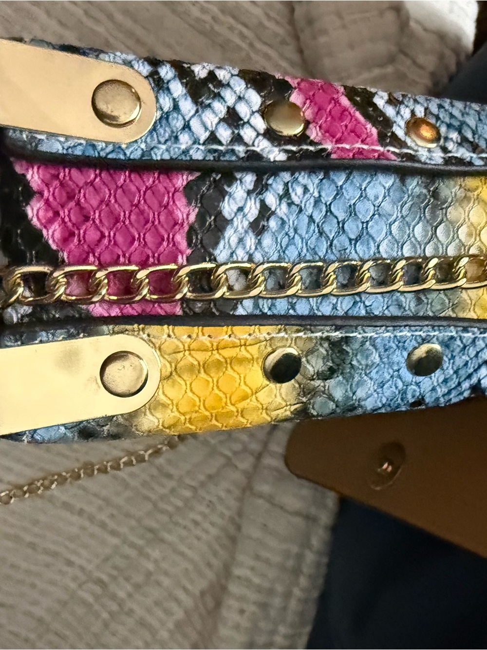 Colorblock Snake-Print Crossbody Bag with Gold Chain - Picture 6 of 7